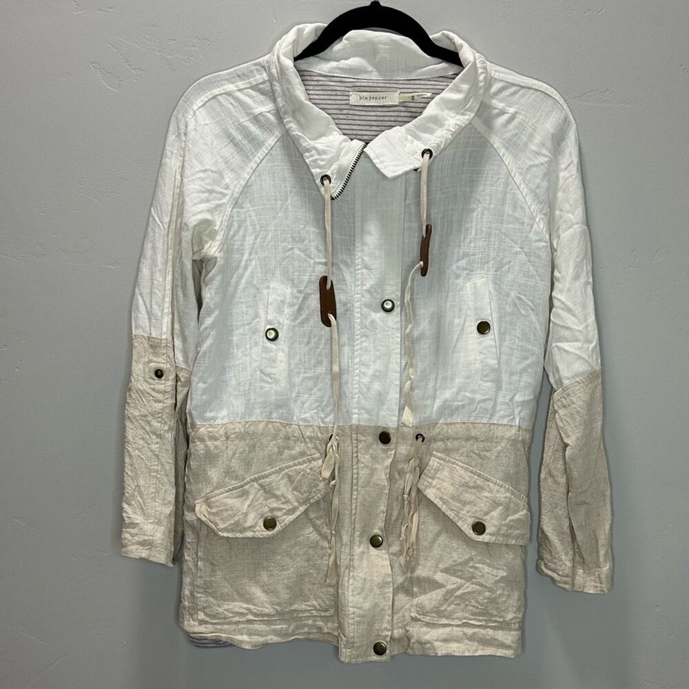 Blu Pepper NWOT Linen Utility Two-Tone Zip Up Women’s Jacket size Small